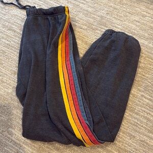 Aviator Nation Charcoal Joggers with Yellow, Red & Blue Side Stripes